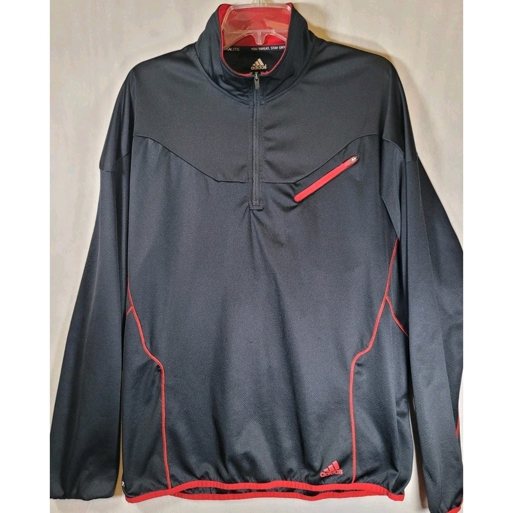 Adidas Climalite Mens Large 1/4 Zip Pullover Black Red Training Top O24232
